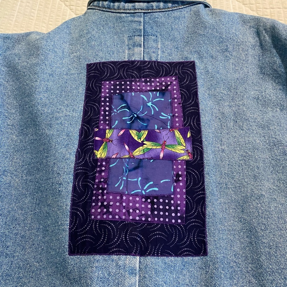 Vintage 90s Arrietty Patchwork Denim Medium Wash Blazer Jacket Womens Sz: Large - Picture 11 of 12